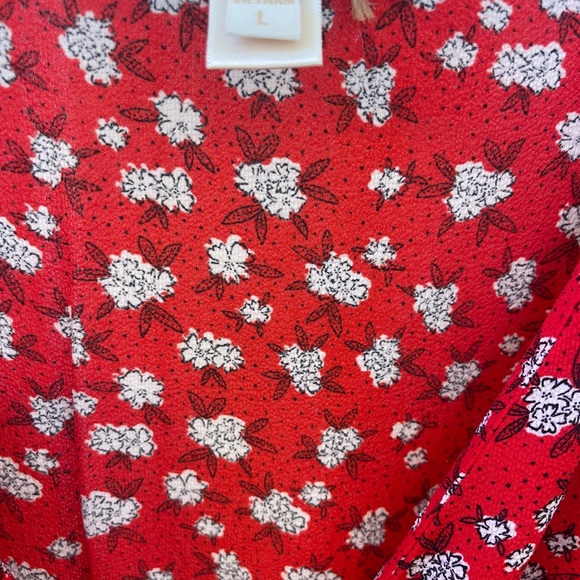 Monteau Los Angeles red floral V-neck ruffle tier flutter sleeve dress Large - Picture 3 of 4